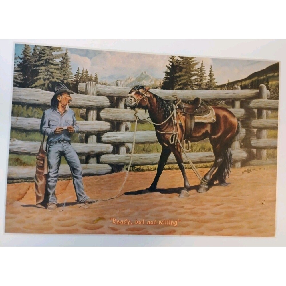 Vtg Roy Boots Reynolds Cowboy Horse Placemat Ready But Not Willing Wall Drug Art